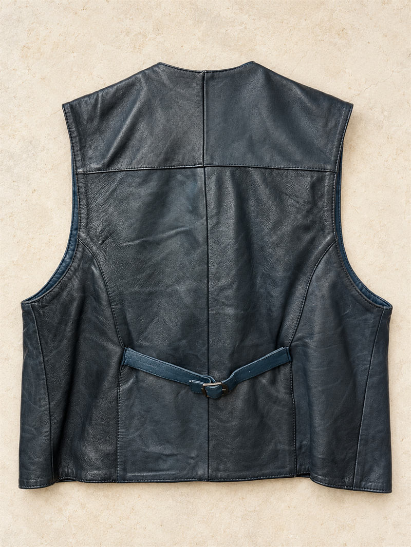 80s/90s Petrol Blue Vest Deri Yelek