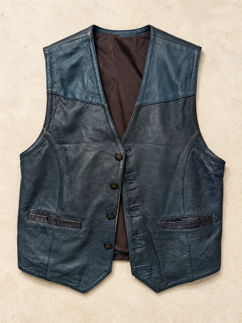 80s/90s Petrol Blue Vest Deri Yelek