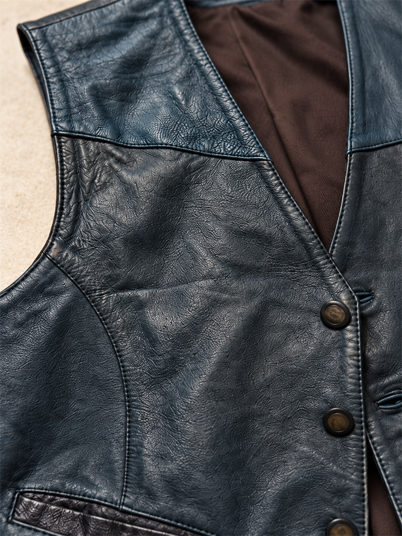 80s/90s Petrol Blue Vest Deri Yelek