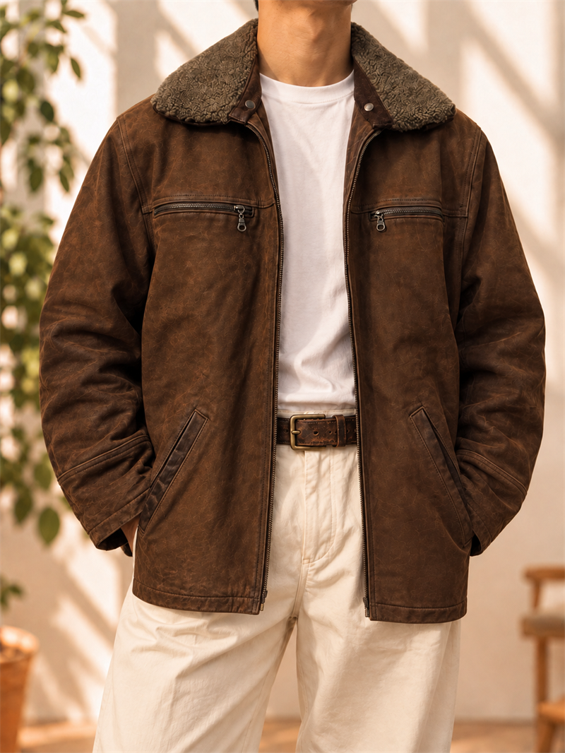 80s/90s Yaka Kürk Pilot Deri Ceket