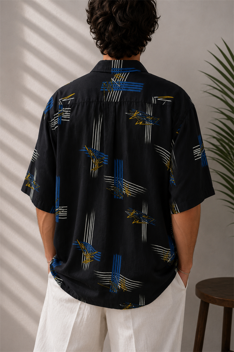 80s/90s Yıldırım Desenli Oversize Gömlek