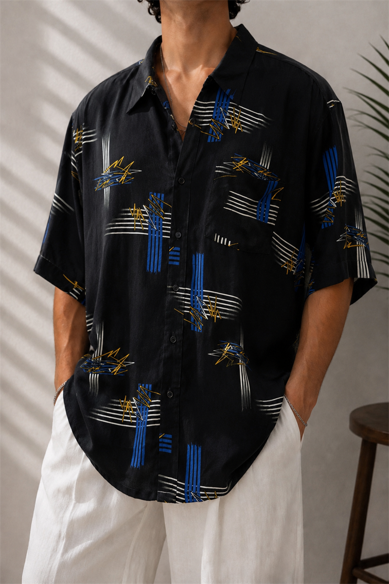 80s/90s Yıldırım Desenli Oversize Gömlek