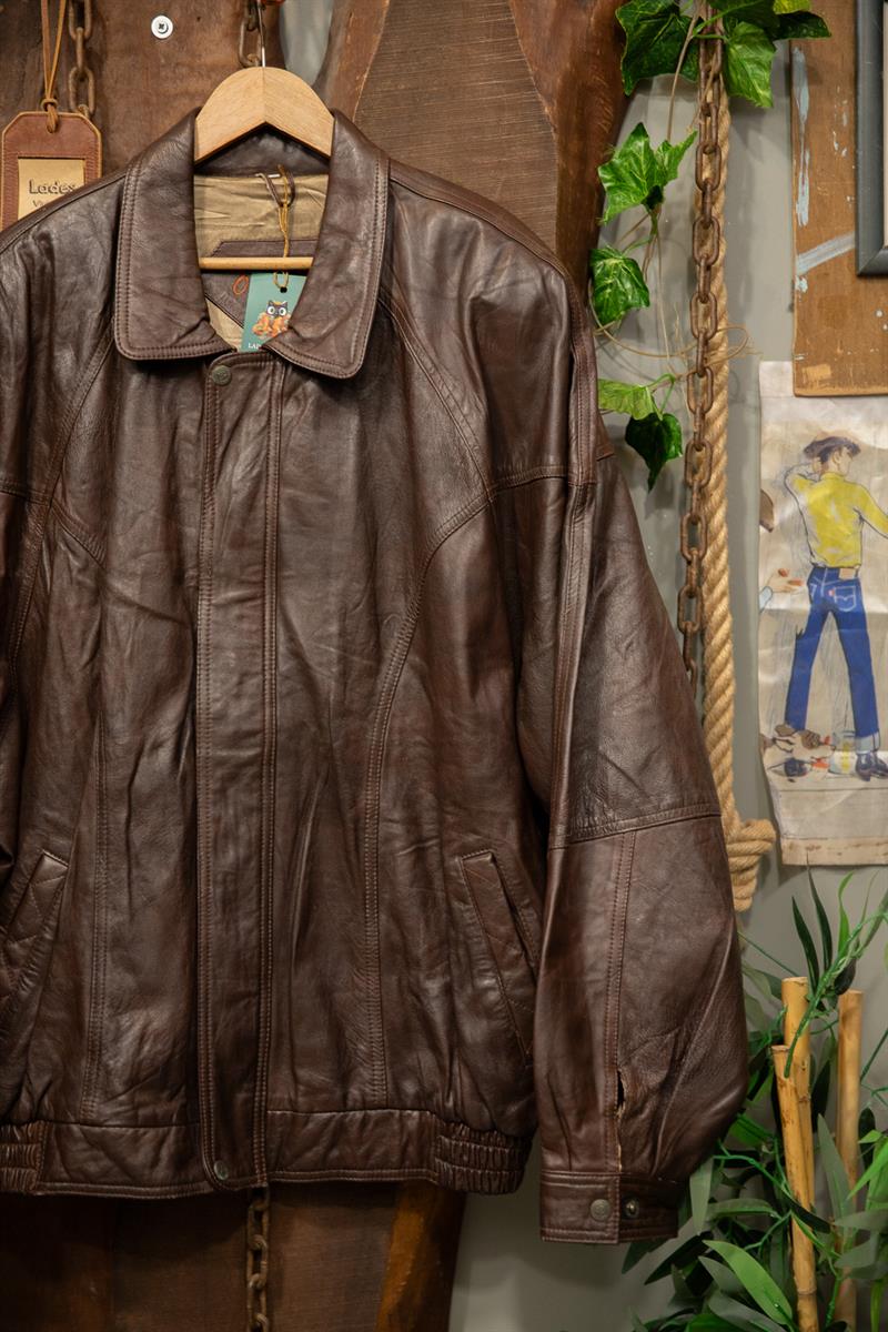 90s Acı Kahve Klasik Bomber Deri Ceket