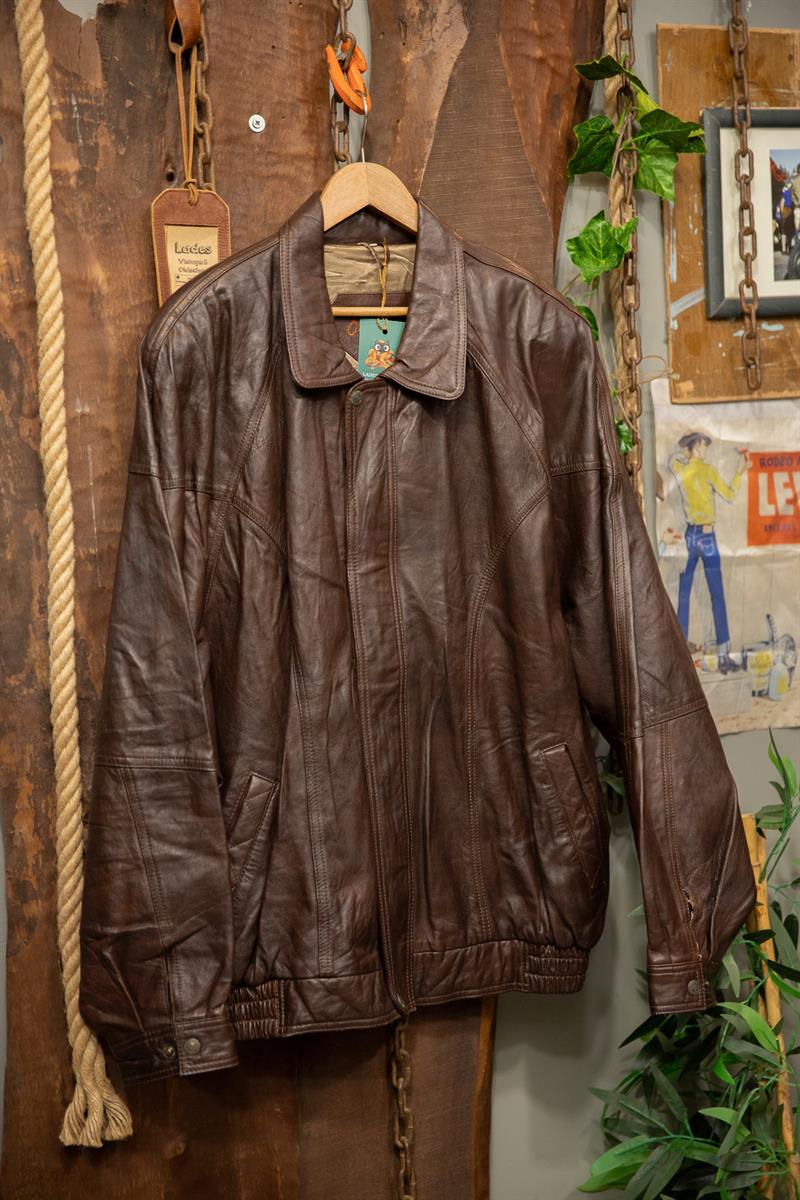 90s Acı Kahve Klasik Bomber Deri Ceket