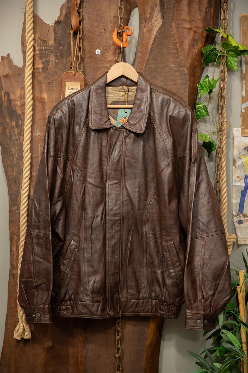 90s Acı Kahve Klasik Bomber Deri Ceket