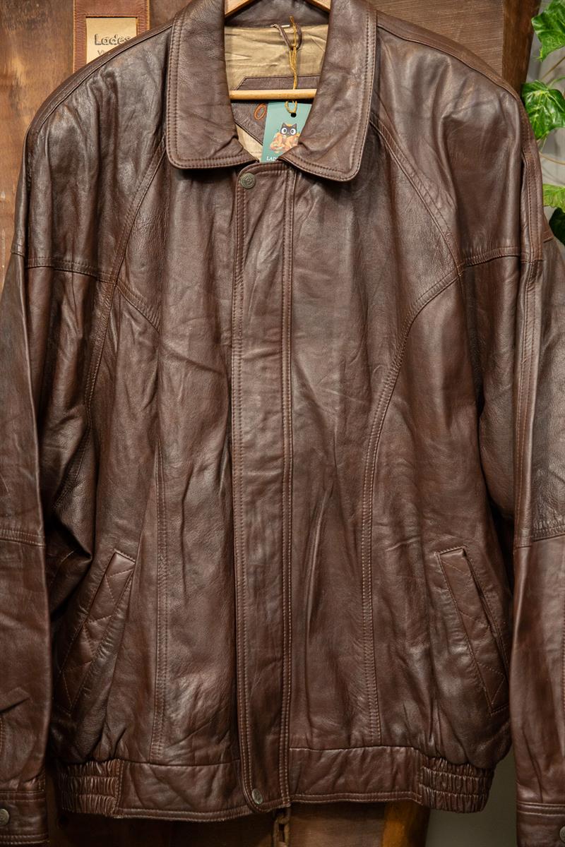 90s Acı Kahve Klasik Bomber Deri Ceket