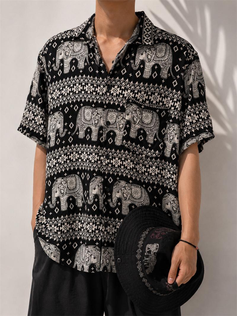 90s AlloverElephant Etnik Gömlek