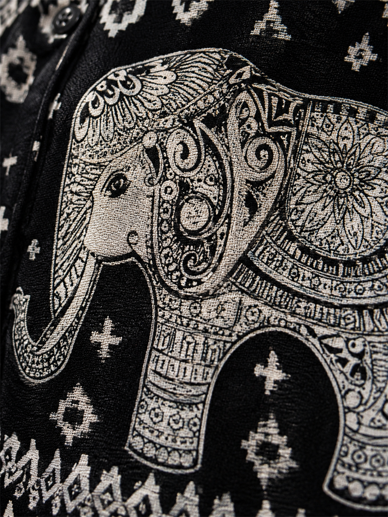 90s AlloverElephant Etnik Gömlek