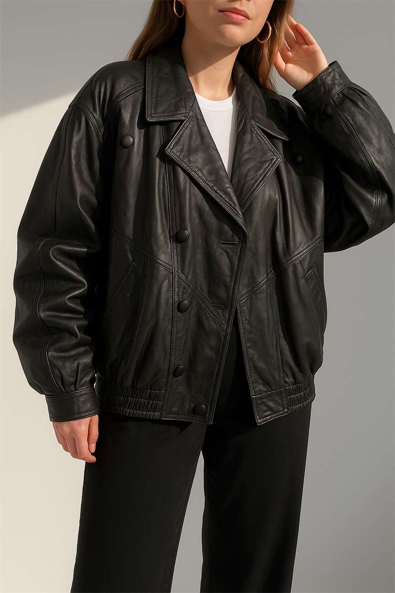 90s American Kalıp Bomber Deri Ceket