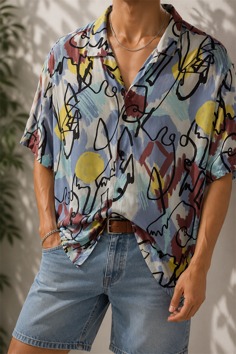90s Art Fırça Desenli Gömlek