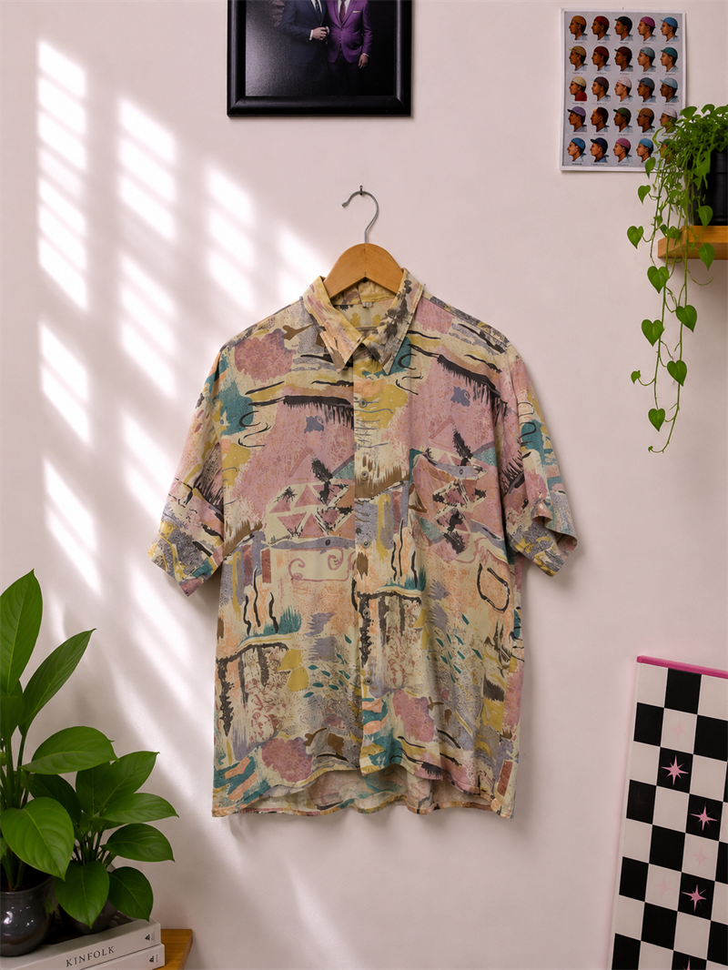 90s Artistik Desen Casual Gömlek
