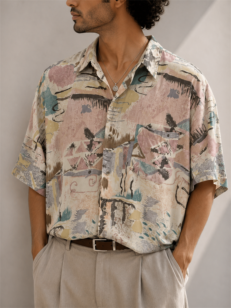 90s Artistik Desen Casual Gömlek