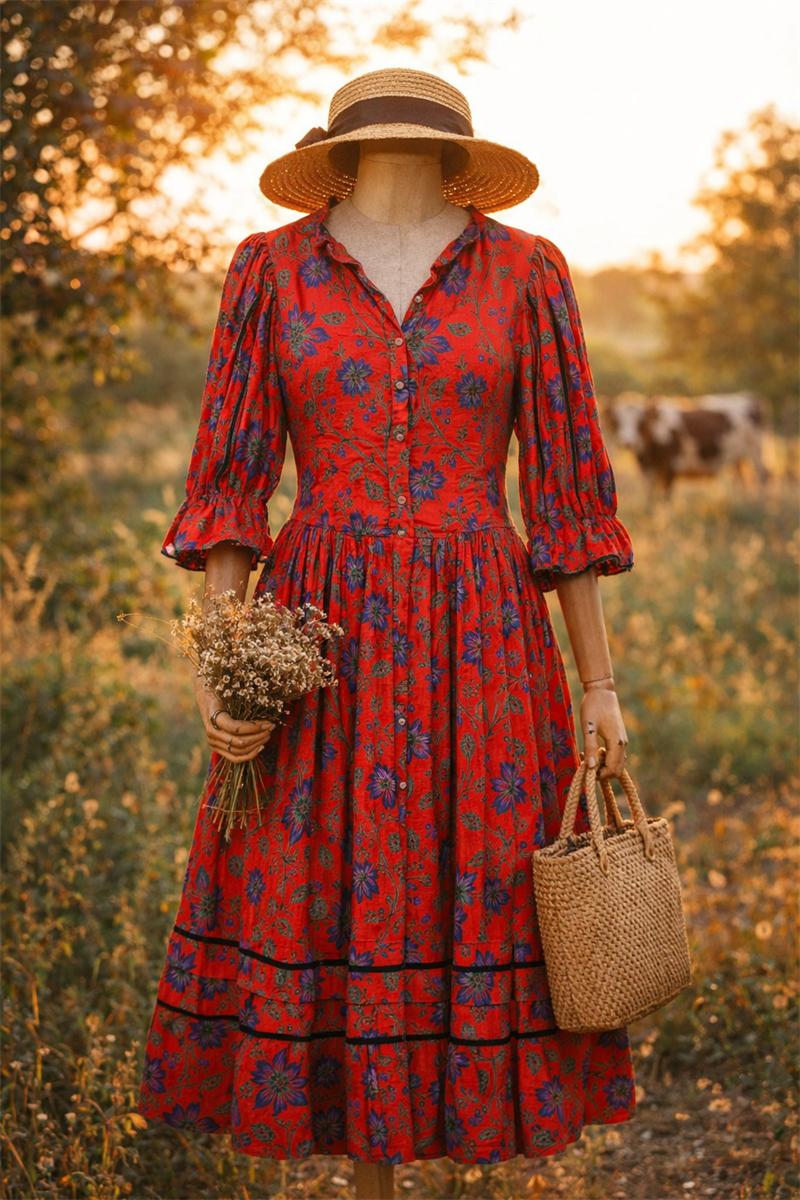 90s Austrian Festival Floral Ethnic Elbise
