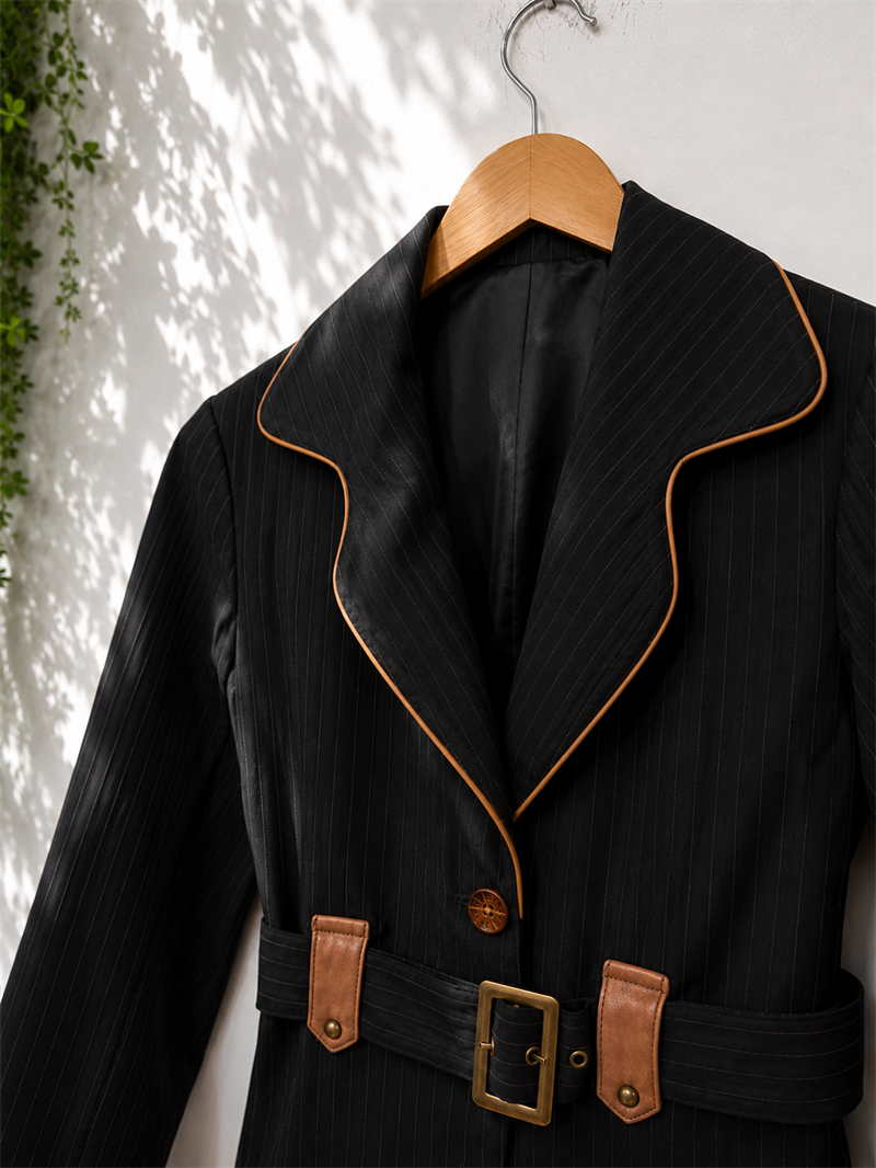 90s Belted Pinstripe Blazer Ceket