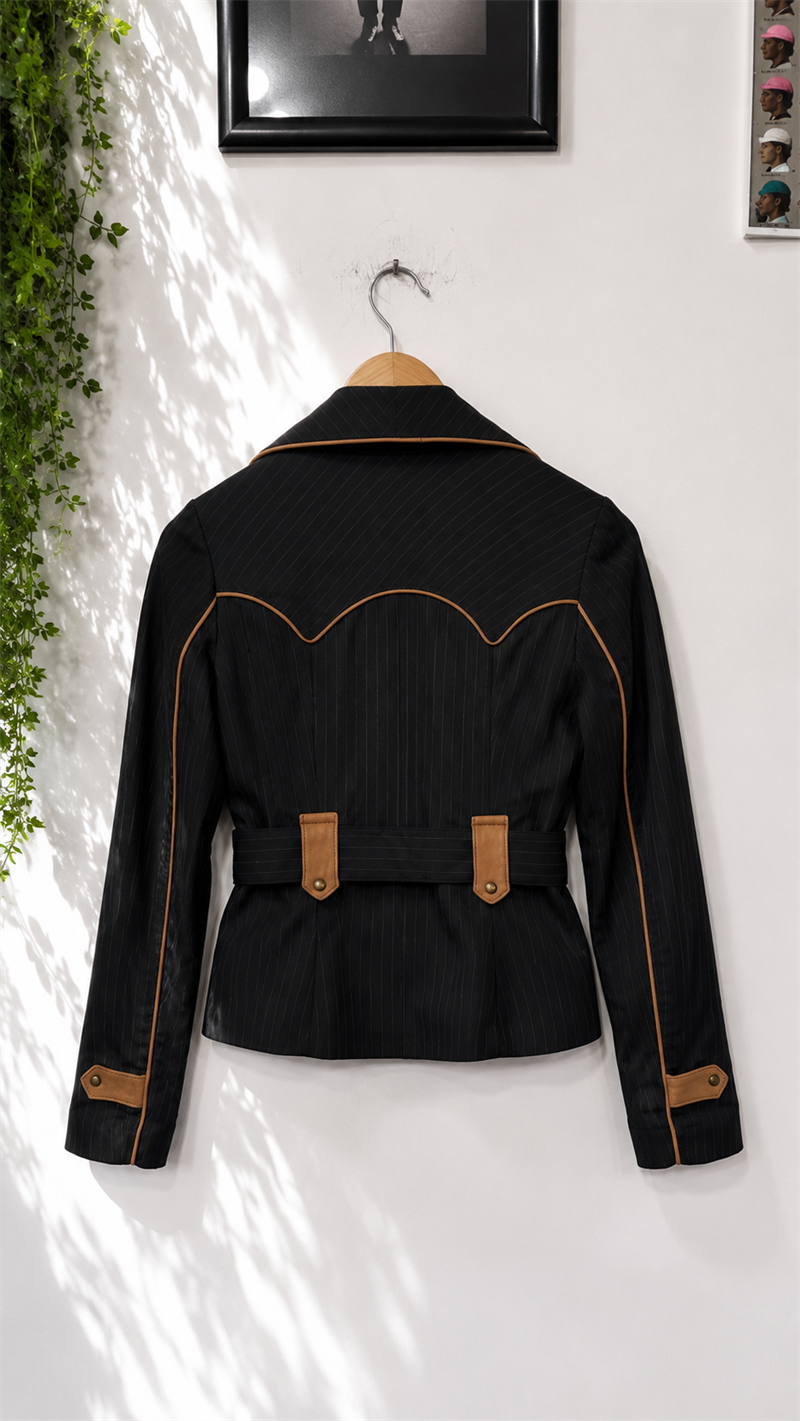 90s Belted Pinstripe Blazer Ceket
