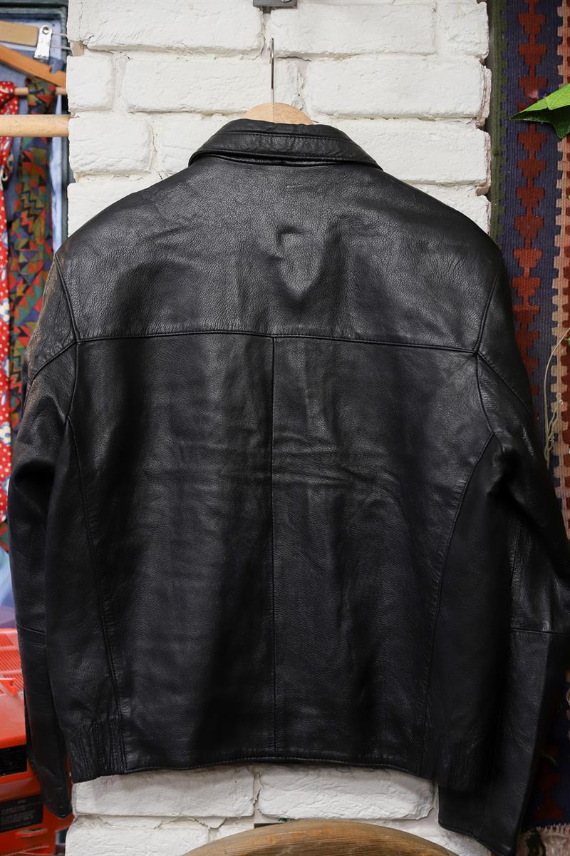 90s Biker Black Deri Ceket