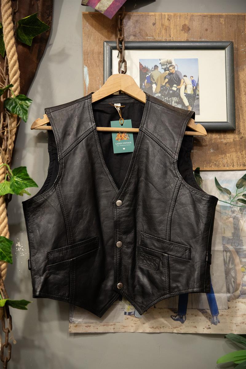 90s Biker Boyama Deri Yelek