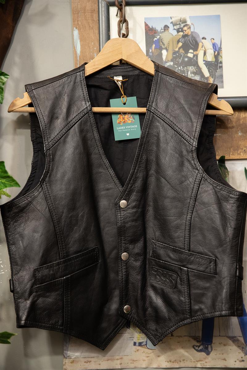 90s Biker Boyama Deri Yelek