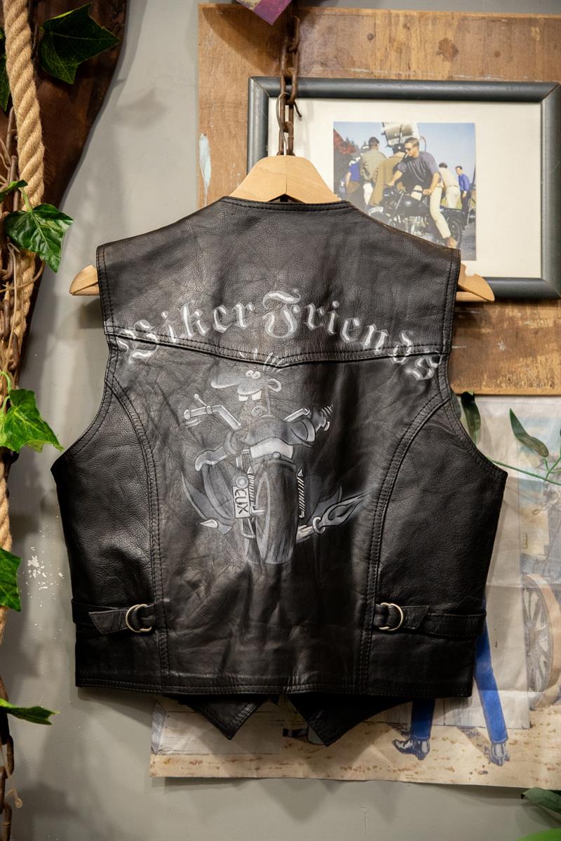 90s Biker Boyama Deri Yelek