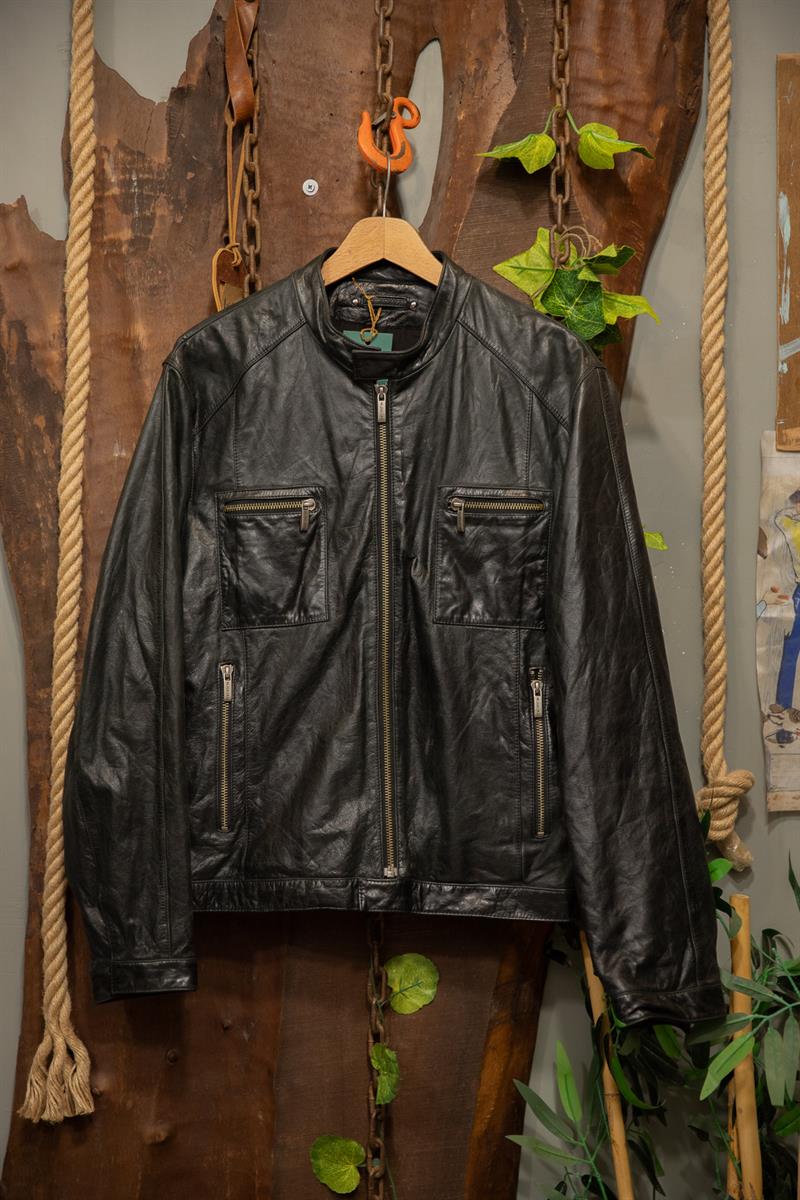 90s Biker Quilt Moto Black Deri Ceket