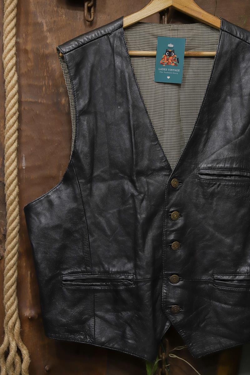 90s Biker Vest Deri Yelek