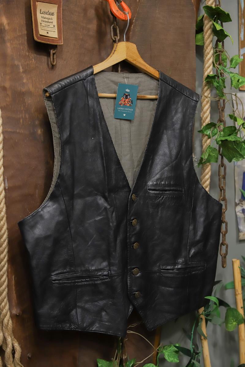 90s Biker Vest Deri Yelek