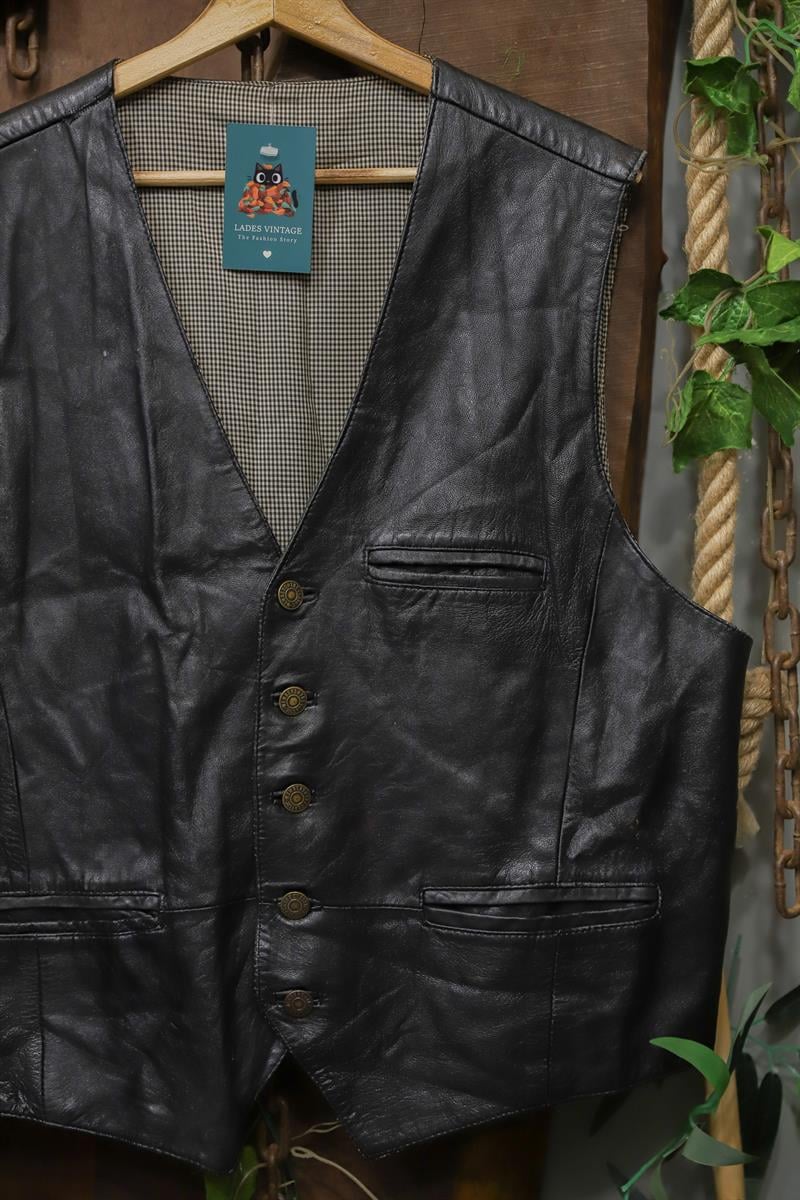 90s Biker Vest Deri Yelek