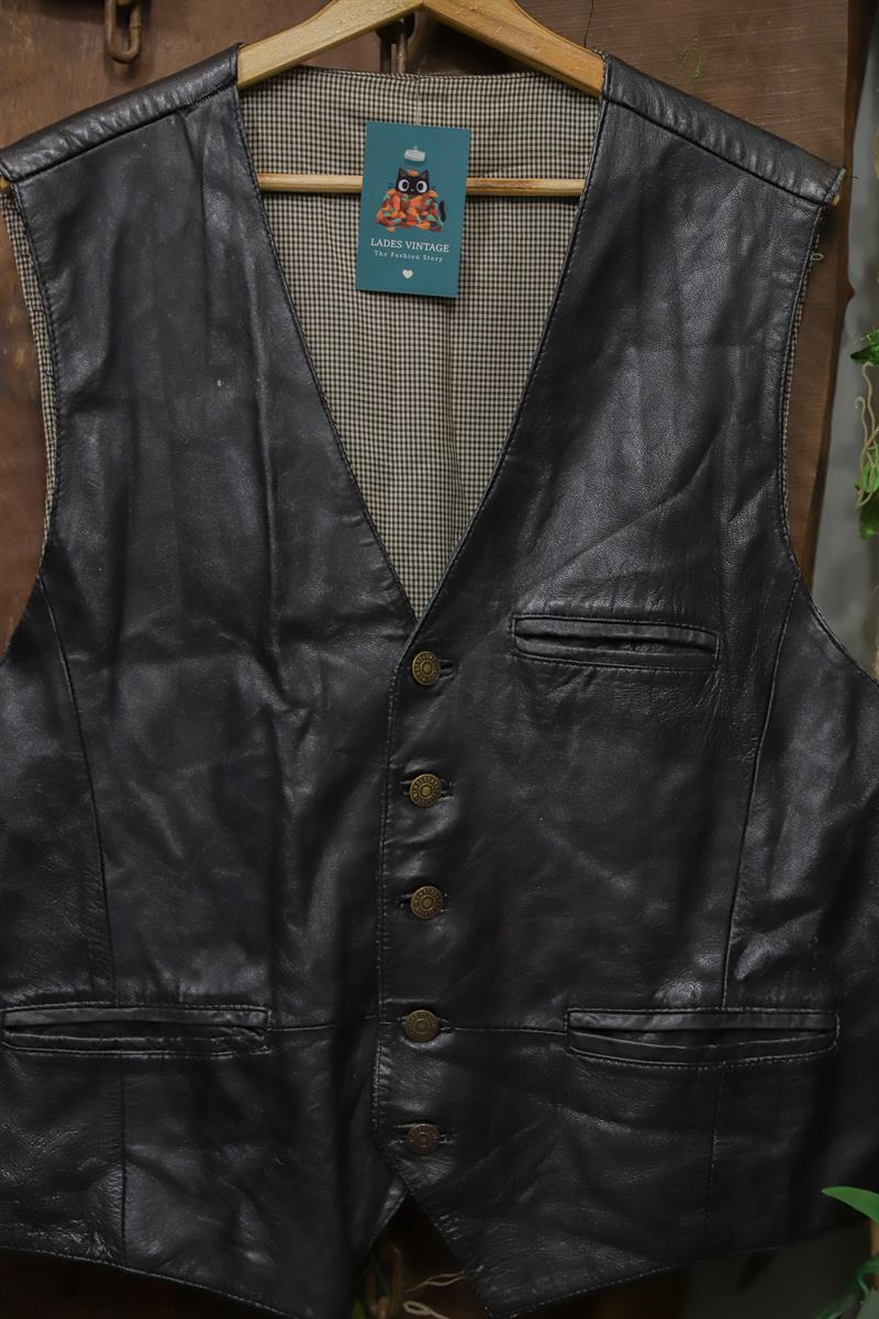 90s Biker Vest Deri Yelek