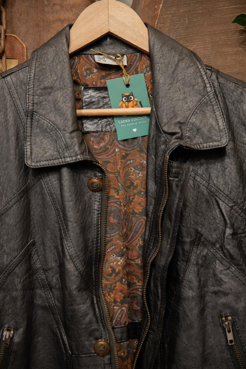 90s Black Bomber Deri Yelek