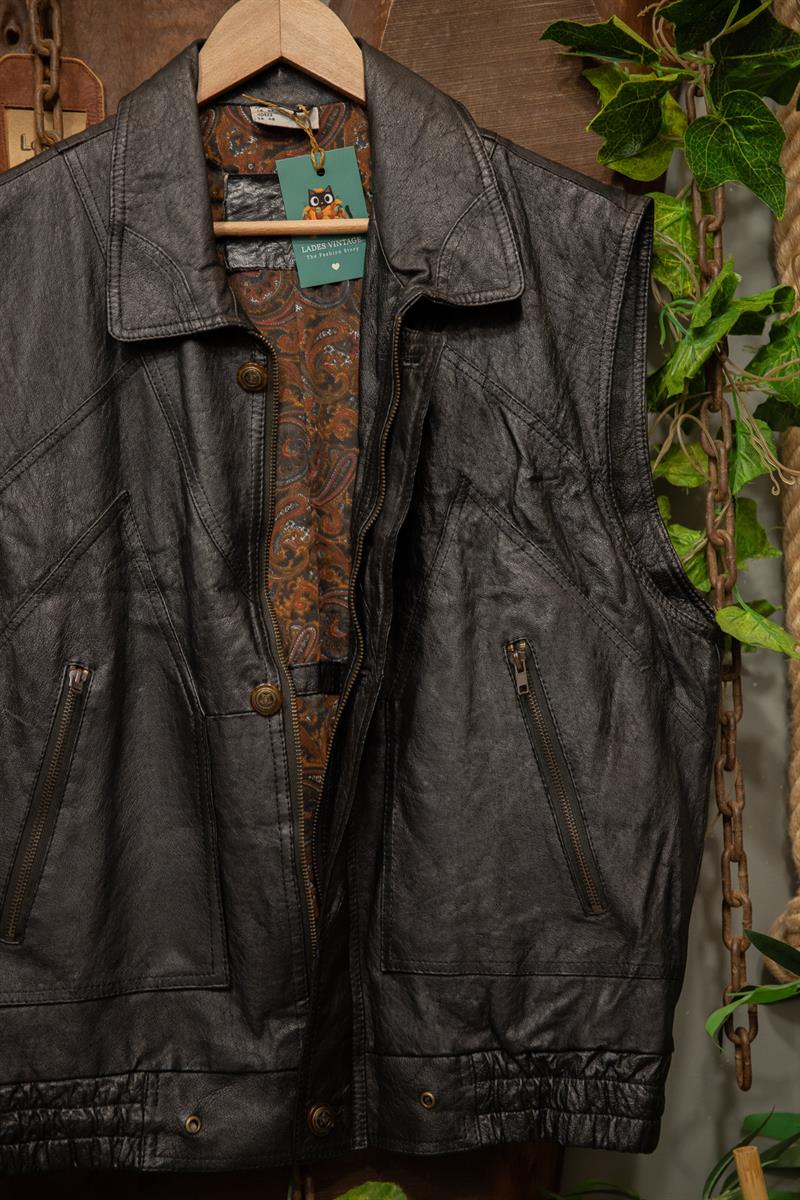 90s Black Bomber Deri Yelek