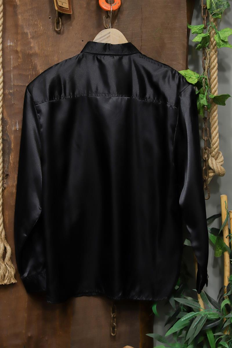 90s Black Glossy Graphic Gömlek