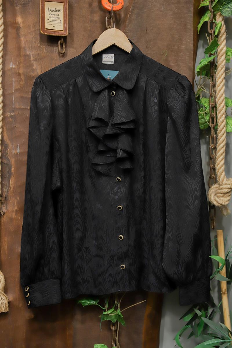 90s Black Zebra Ruffle Blouse/Gömlek