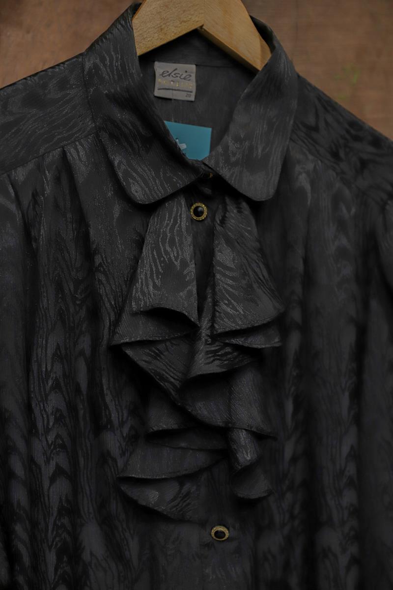 90s Black Zebra Ruffle Blouse/Gömlek