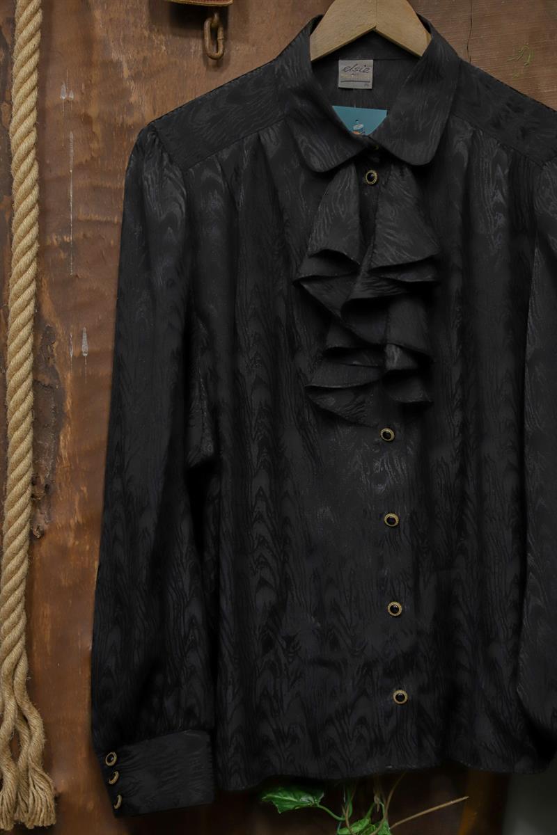 90s Black Zebra Ruffle Blouse/Gömlek