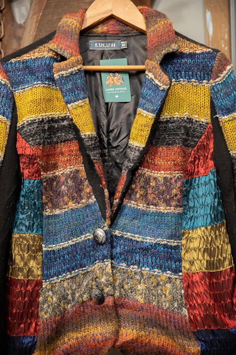 90s Bohemian Rainbow Wool Ceket