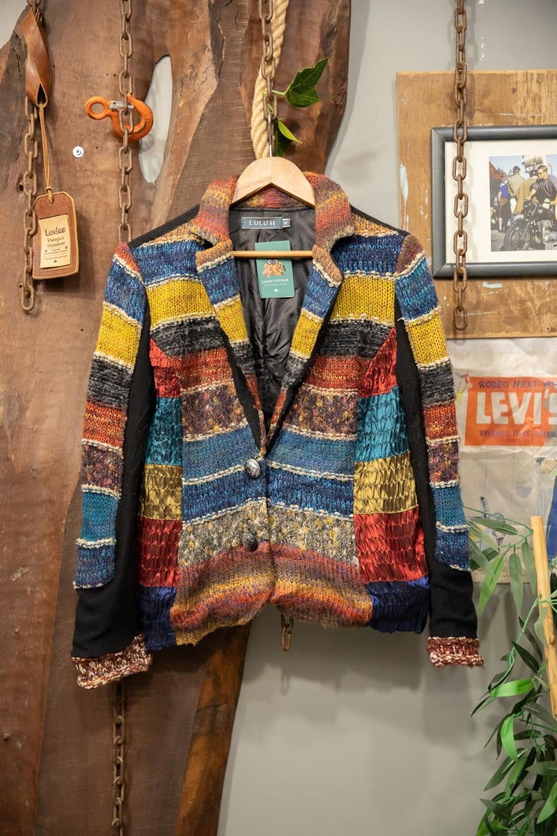 90s Bohemian Rainbow Wool Ceket