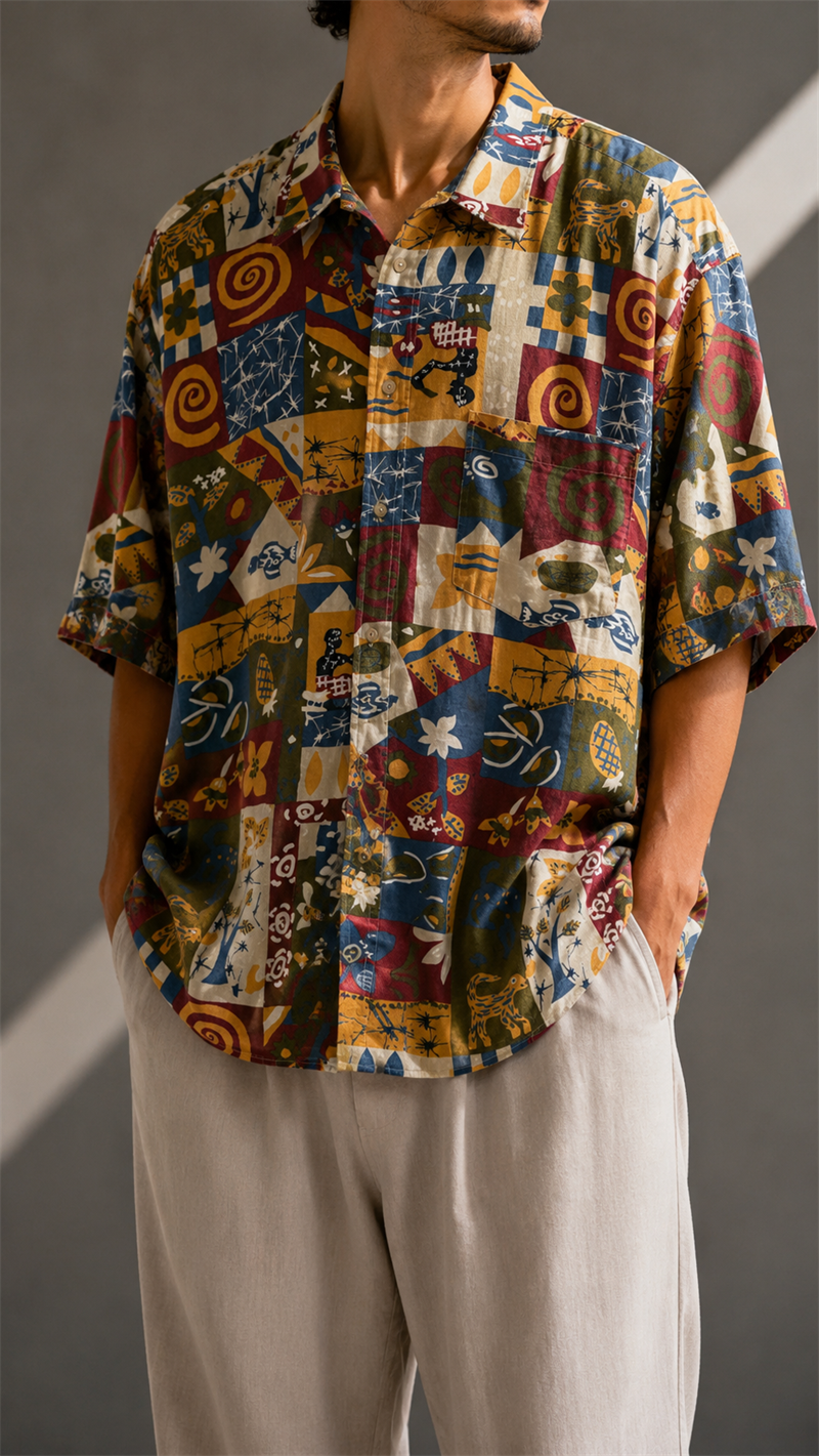 90s Boho Graphic Gömlek