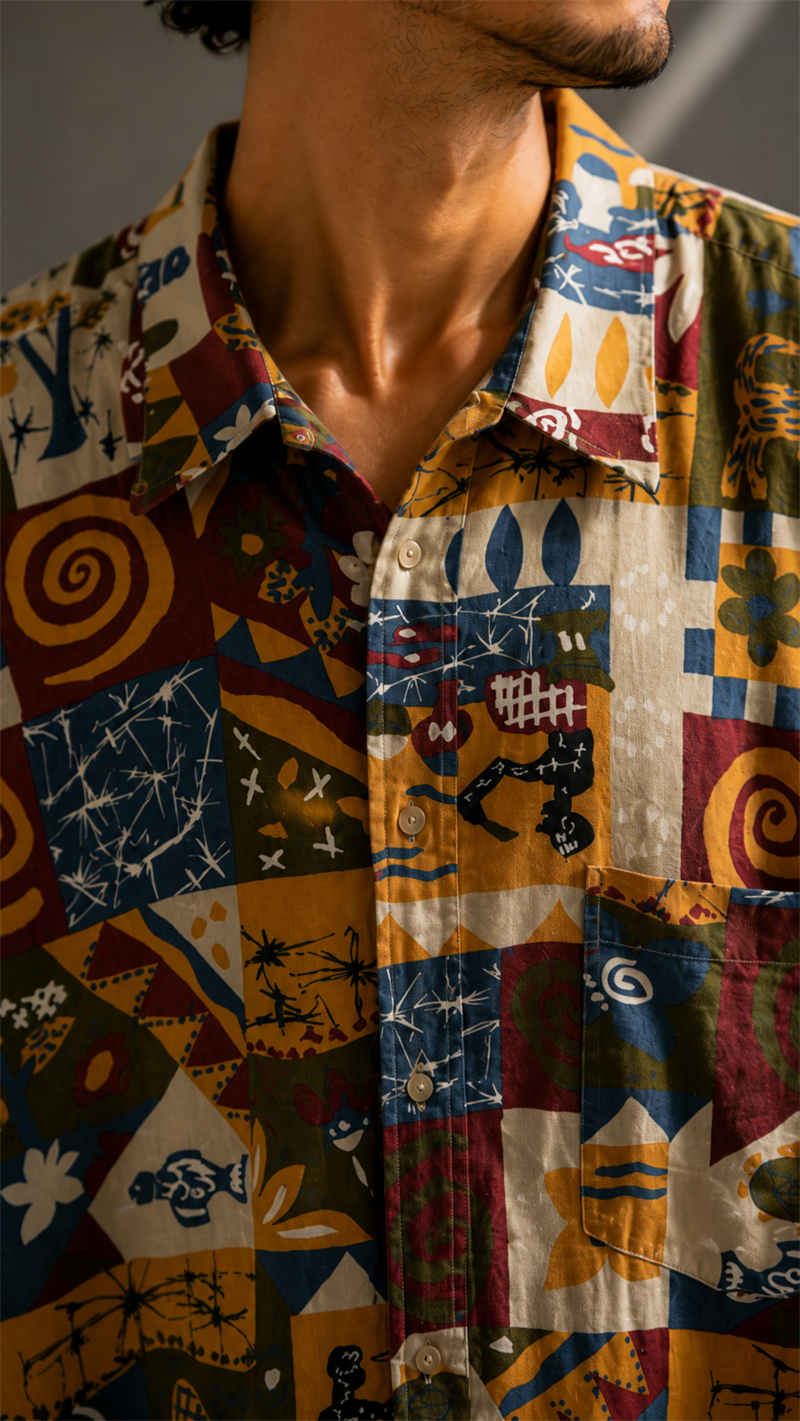 90s Boho Graphic Gömlek