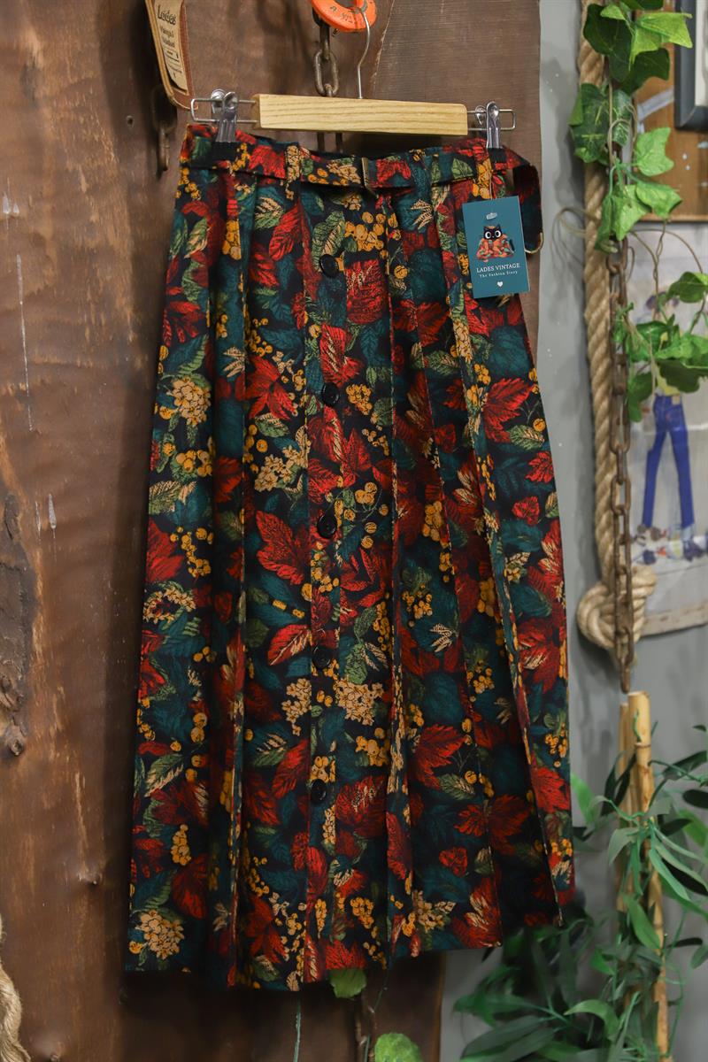 90s Boho Tropik Pileli Etek