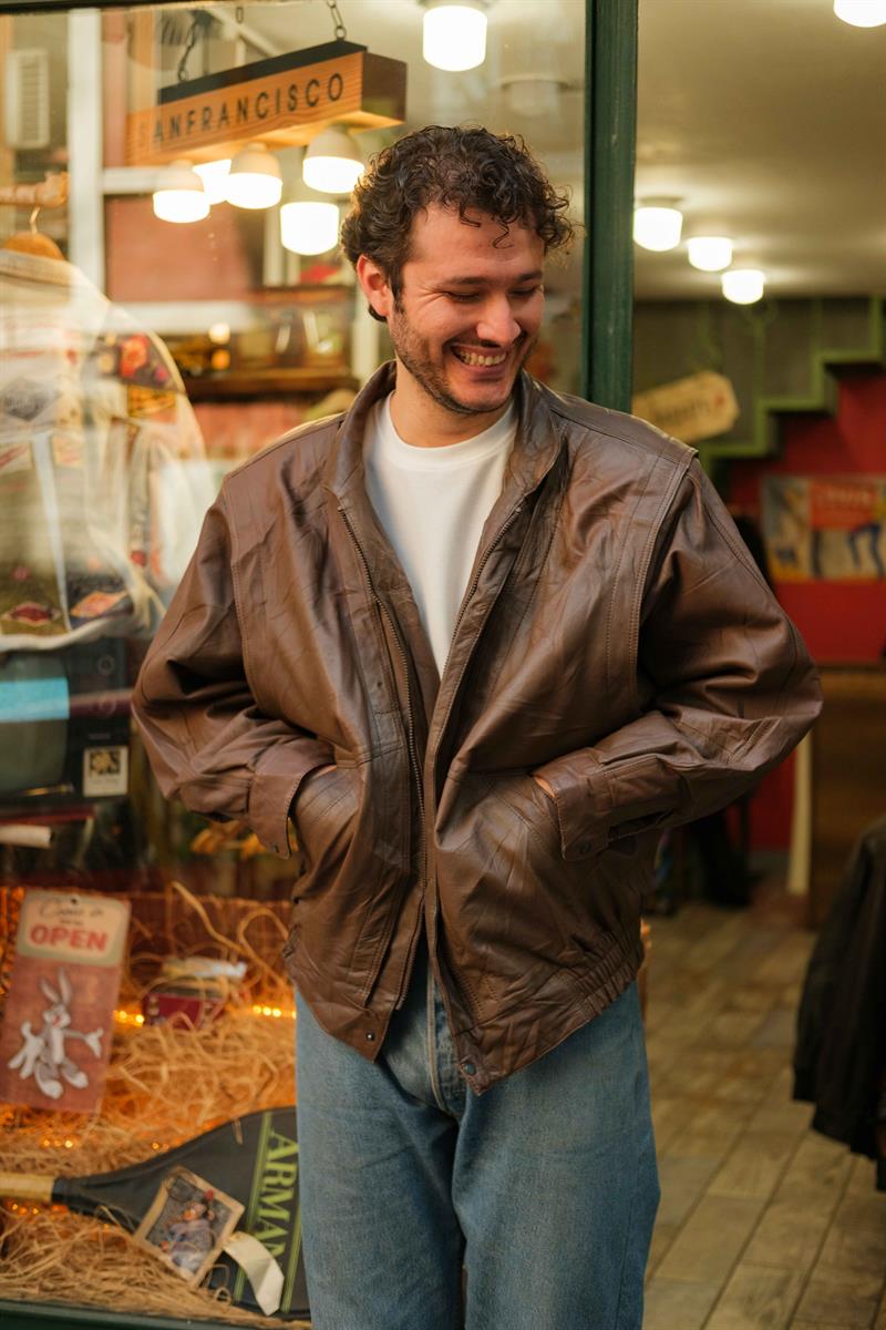 90s Bomber Model Kahve Ton Unisex Deri Ceket