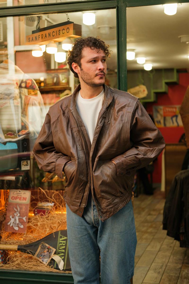 90s Bomber Model Kahve Ton Unisex Deri Ceket