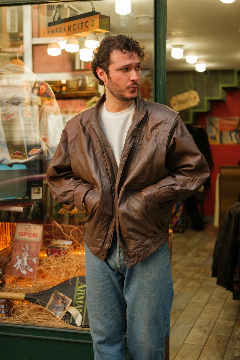 90s Bomber Model Kahve Ton Unisex Deri Ceket