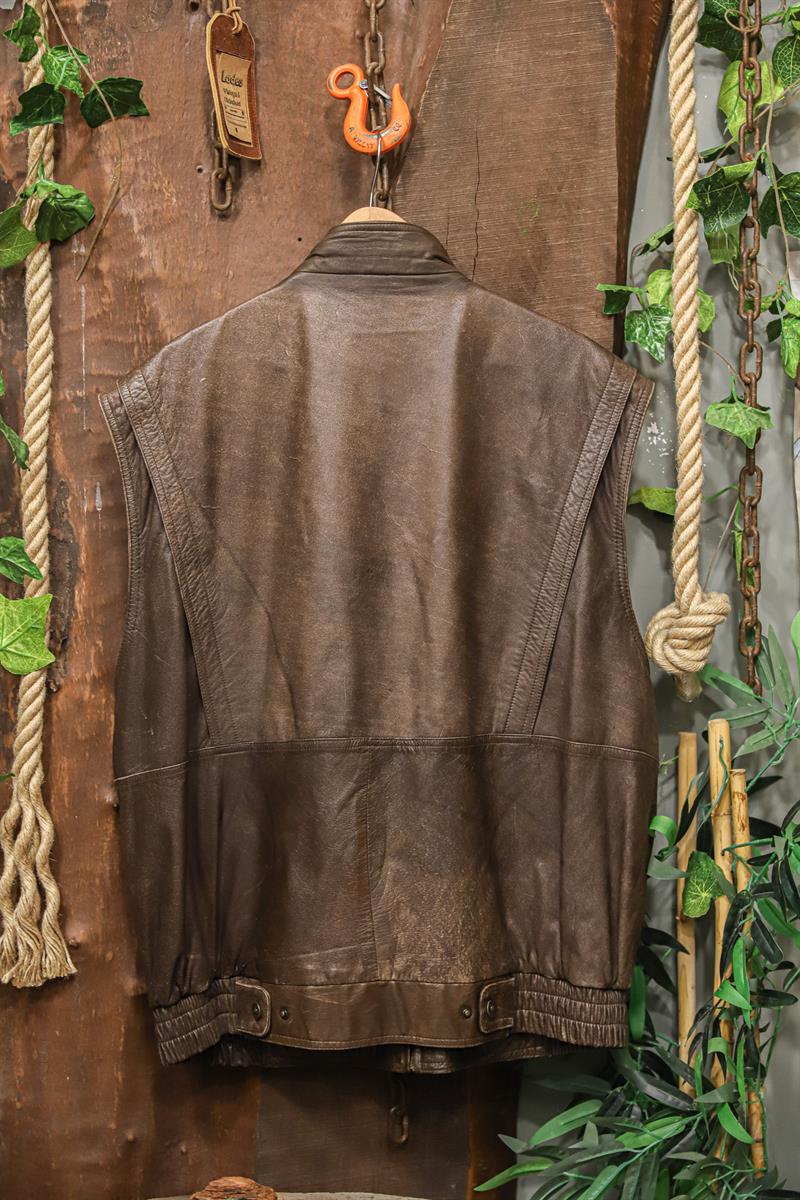 90s Brown Cepli Biker Deri Yelek