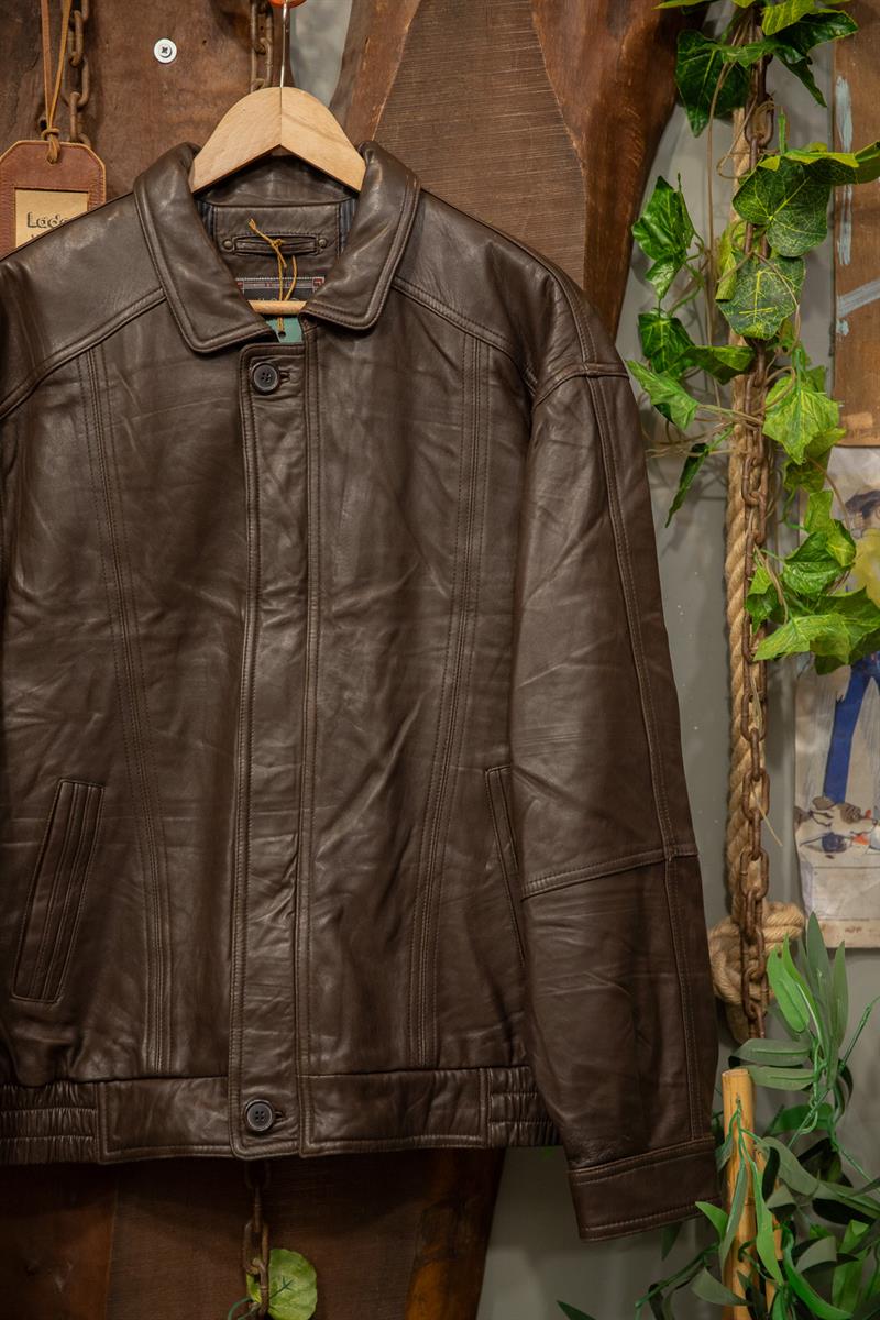 90s Brown Oversize Bomber Deri Ceket