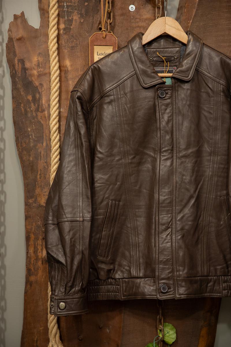 90s Brown Oversize Bomber Deri Ceket