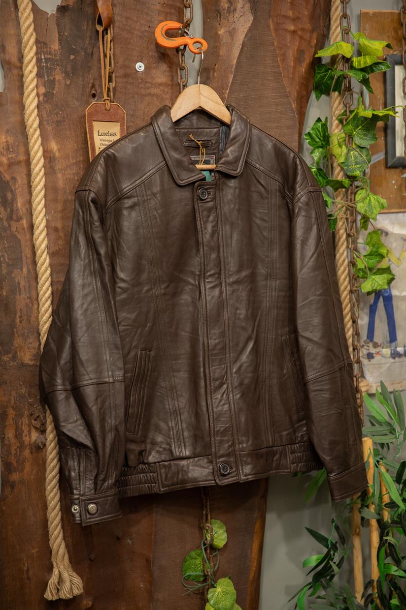 90s Brown Oversize Bomber Deri Ceket