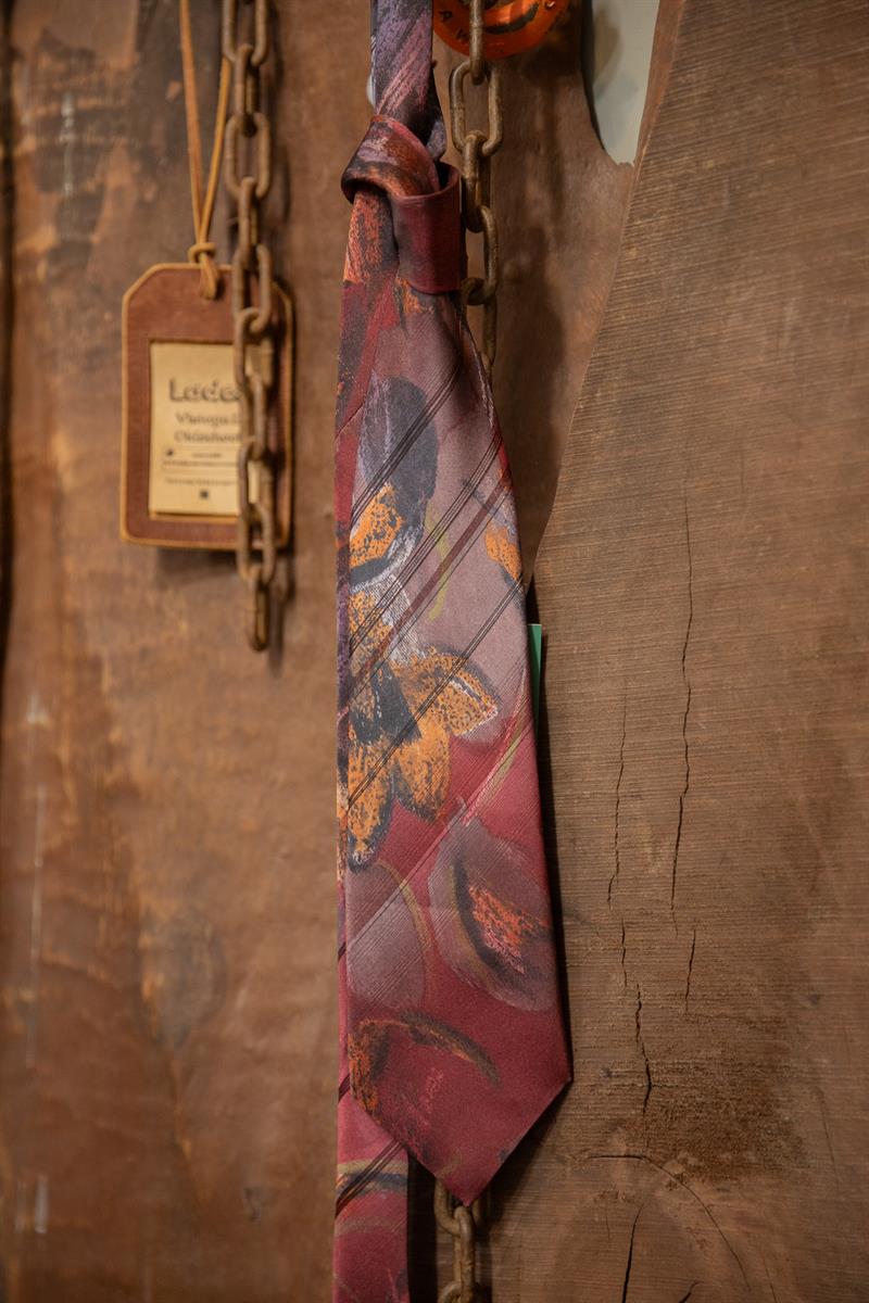 90s Burgundy Floral Silk Kravat