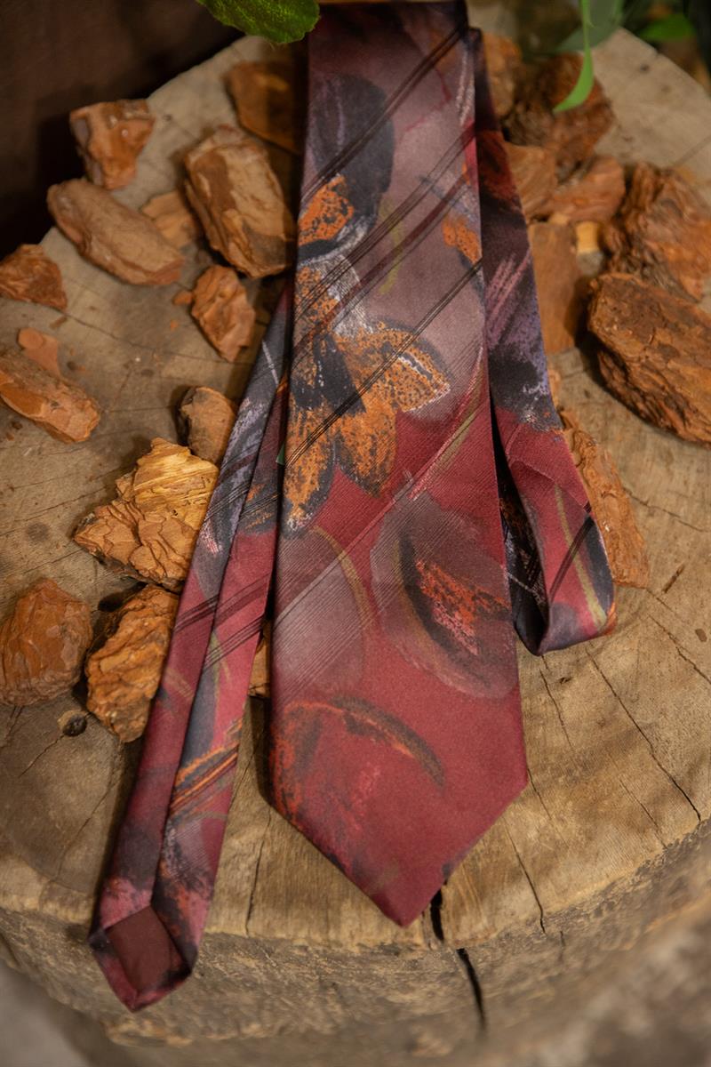 90s Burgundy Floral Silk Kravat
