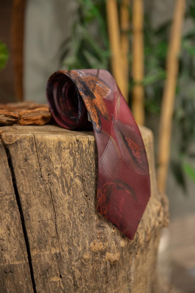 90s Burgundy Floral Silk Kravat