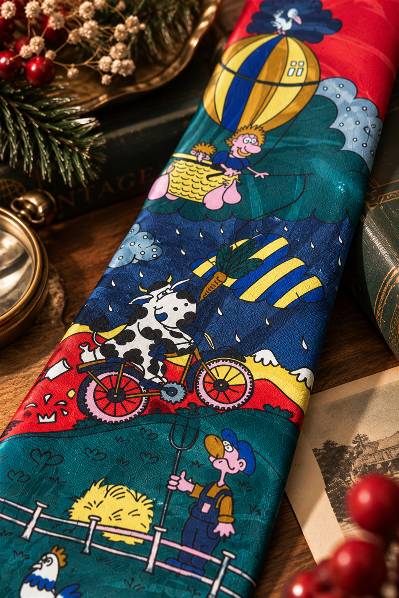 90s Cartoon Farm&Bicycle Kravat